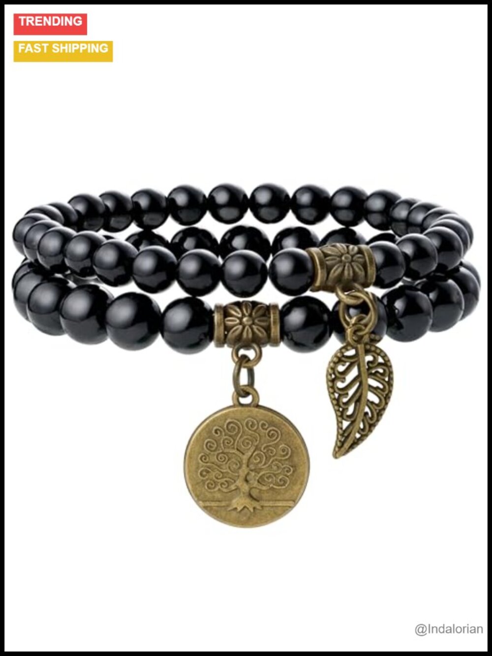 Natural Semi Precious Gemstone Beaded Stretch Bracelet Set Life Tree Leaf Charm